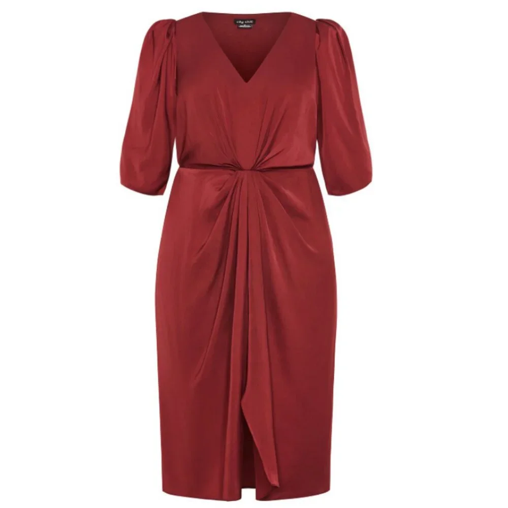 NWT City Chic Aubree Cabernet Drape Midi Dress 22